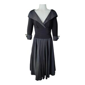 Joseph Ribkoff Black Dress With Collar & Sleeves Rhinestone Size 6